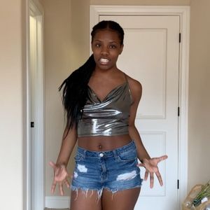 Silver Fluorescent Spaghetti Strap Crop Top